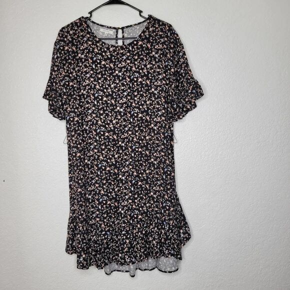 Maurices Floral Navy Blue Flutter Short Sleeve Ruffle Mini Dress Size Medium - Picture 2 of 9
